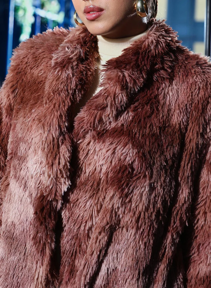 PINACOLADA  Women's Chocolate Brown Dye-Fur Shawl Jacket for Women | Best Price UAE