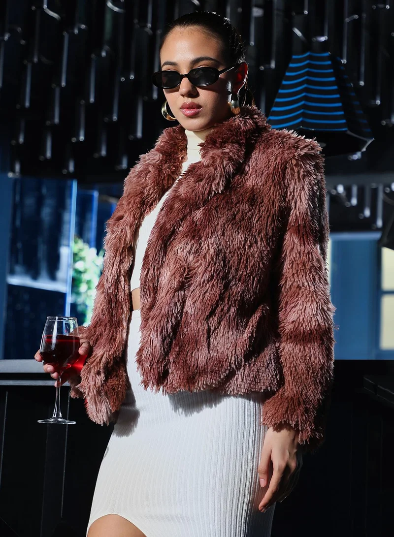 PINACOLADA  Women's Chocolate Brown Dye-Fur Shawl Jacket for Women | Best Price UAE