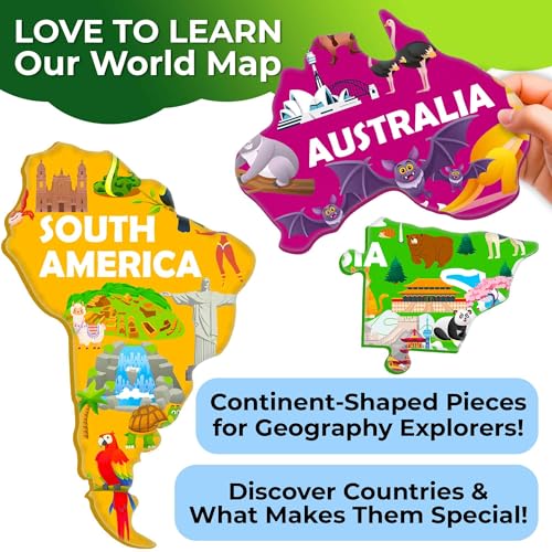 QUOKKA World Map Puzzles for Kids Ages 4-6 - 70 Pcs Floor Puzzles for Kids Ages 4-8 Preschool Activities - Includes 50 Cards with 400+ World Facts - Continent-Shaped Jigsaw Puzzle Gift for Girls Boys - Image 3