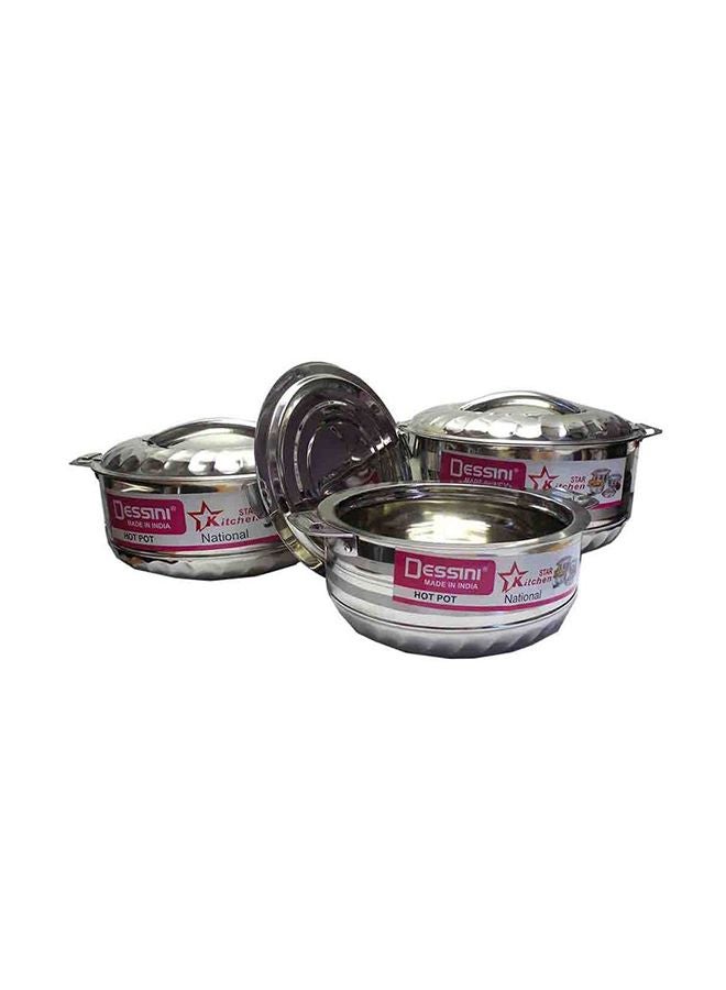 DESSINI 3-Piece Stainless Steel Hot Pot Set Silver Big Casserole 10, Medium Casserole 7.5, Small Casserole 5Liters - Image 1