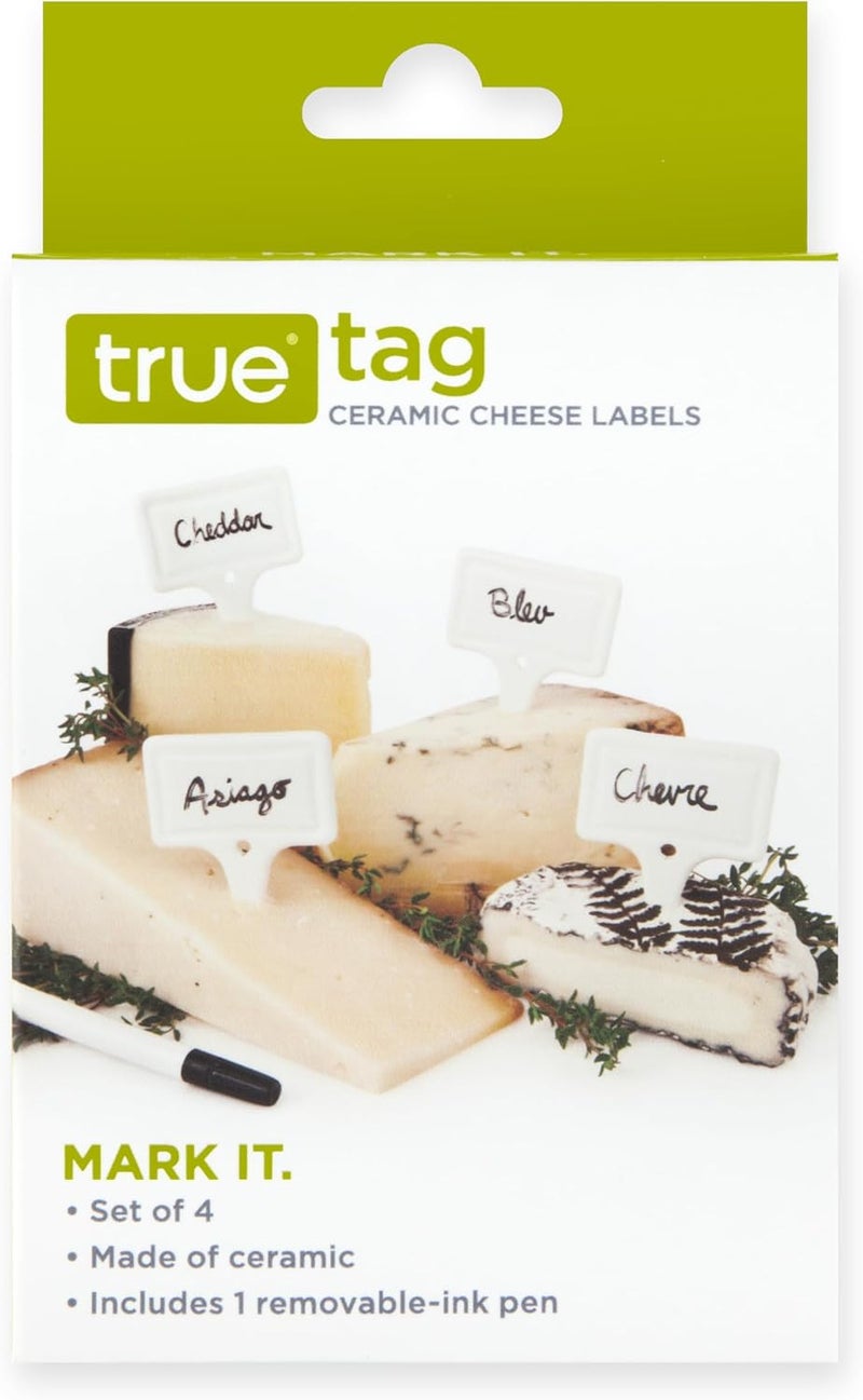 True علامات لوحات الجبن الخزفية، علامات الجبن، ملحقات الشاركتوري، أساسيات الاستضافة لعيد الميلاد، الزفاف، حفلات النبيذ، مجموعة من 4، بيضاء - Image 4