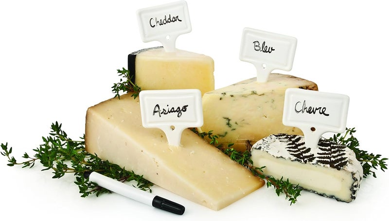 True علامات لوحات الجبن الخزفية، علامات الجبن، ملحقات الشاركتوري، أساسيات الاستضافة لعيد الميلاد، الزفاف، حفلات النبيذ، مجموعة من 4، بيضاء - Image 1