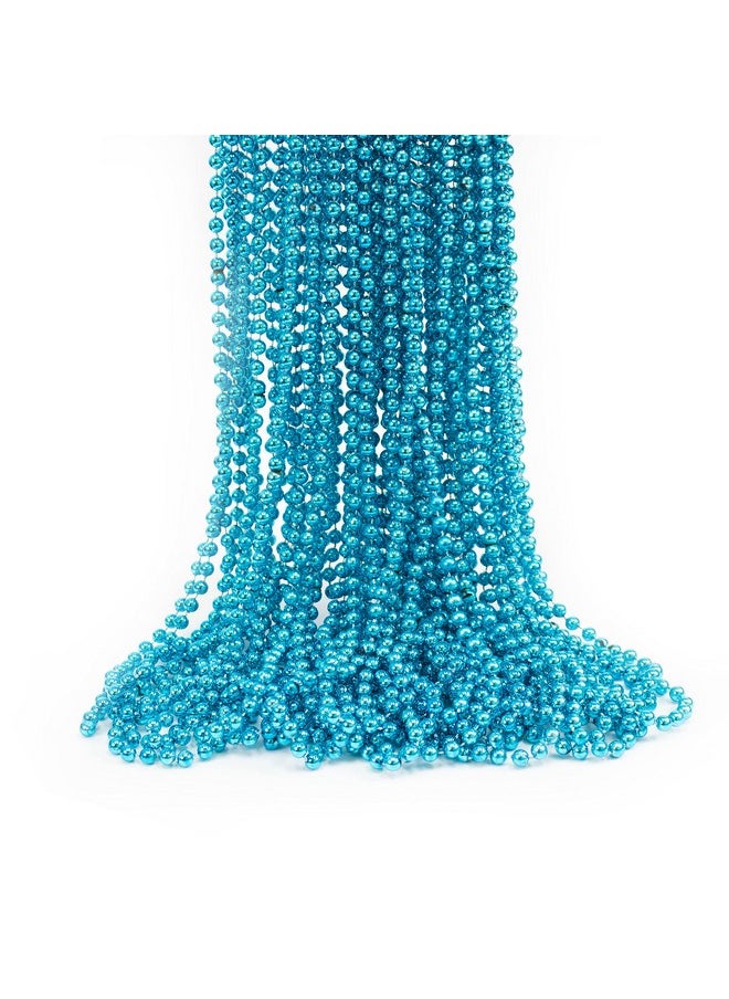 GiftExpress 72 Pack Of 33 Mardi Gras Beads Necklace Metallic Teal/Turquoise Beaded Necklace Mardi Gras Throws Party Beads Costume Necklaces  - Image 2