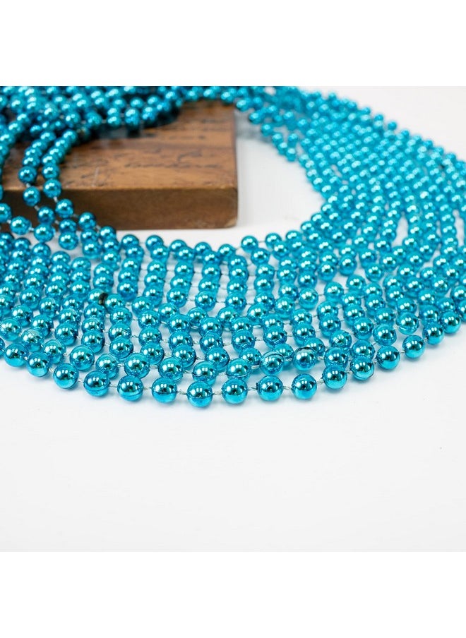 GiftExpress 72 Pack Of 33 Mardi Gras Beads Necklace Metallic Teal/Turquoise Beaded Necklace Mardi Gras Throws Party Beads Costume Necklaces  - Image 5