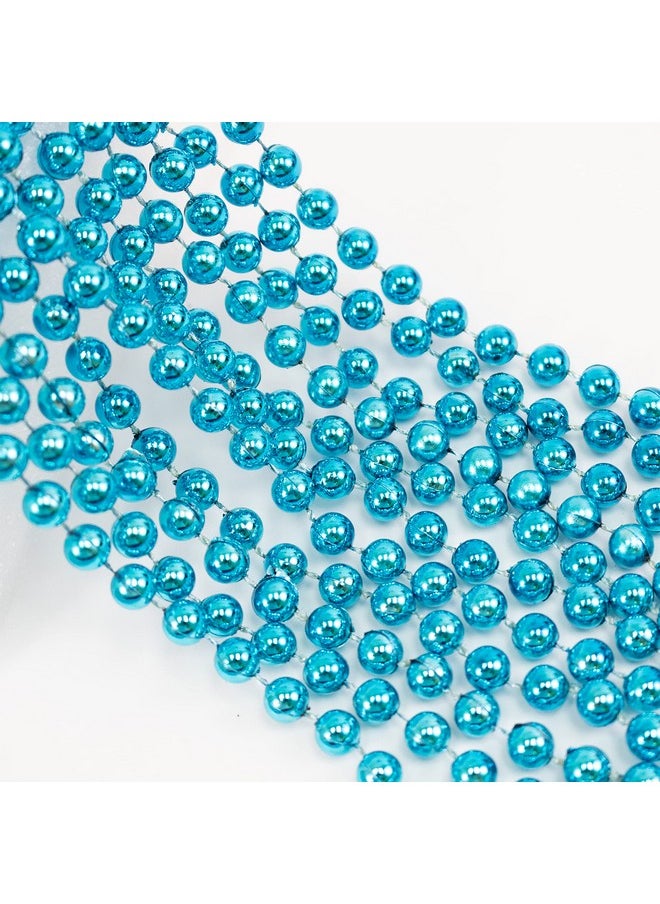 GiftExpress 72 Pack Of 33 Mardi Gras Beads Necklace Metallic Teal/Turquoise Beaded Necklace Mardi Gras Throws Party Beads Costume Necklaces  - Image 3