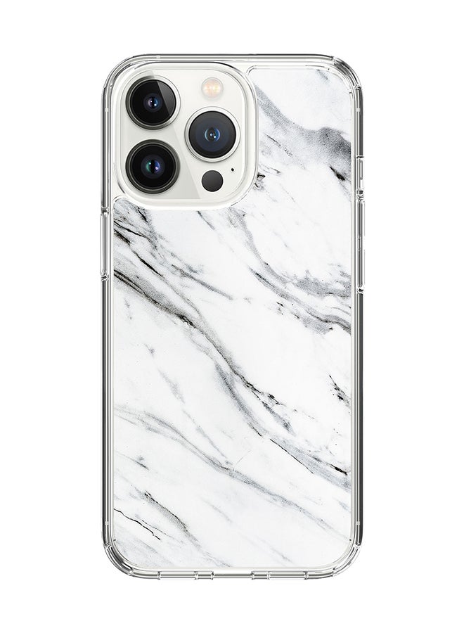 Stylizedd غطاء كلاسيكي شفاف لجهاز آبل آيفون 14 برو - غلاف هجين ناعم حواف مرنة مضاد للسقوط TPU PC جل رقيق شفاف - طباعة رخامية رمادية بيضاء