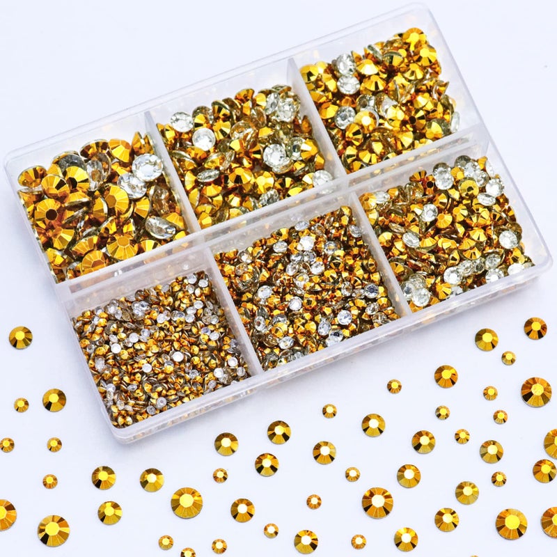 Briskbloom 3000PCS Flatback Resin Rhinestone 2mm 3mm 4mm 5mm 6mm Bright Gold Flatback Jelly Rhinestones for Crafts Mugs Bottles Tumblers Loose Bling Glitter Diamond Resin Jelly AB Stone