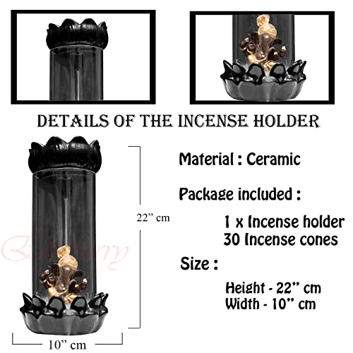 ELISBURRY®Ceramic Back Flow Incense Holder Glass Ganesha Incense Burner with 30 Back Flow Incense Cones for -Pooja,Meditation,Prayer,Aromatherapy Ornament Home Decor-1-Pcs/30 Cones -DN-MA-304 - Image 2