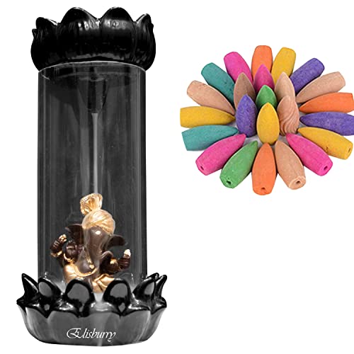 ELISBURRY®Ceramic Back Flow Incense Holder Glass Ganesha Incense Burner with 30 Back Flow Incense Cones for -Pooja,Meditation,Prayer,Aromatherapy Ornament Home Decor-1-Pcs/30 Cones -DN-MA-304 - Image 1