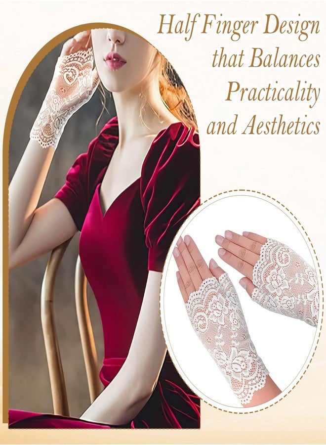 TecoKart® Lace Gloves for Women, 2 Pairs Half-Finger Lace Gloves & Net Gloves for Women, Elegant White Gloves for Parties, Weddings & Evening Events - Image 3
