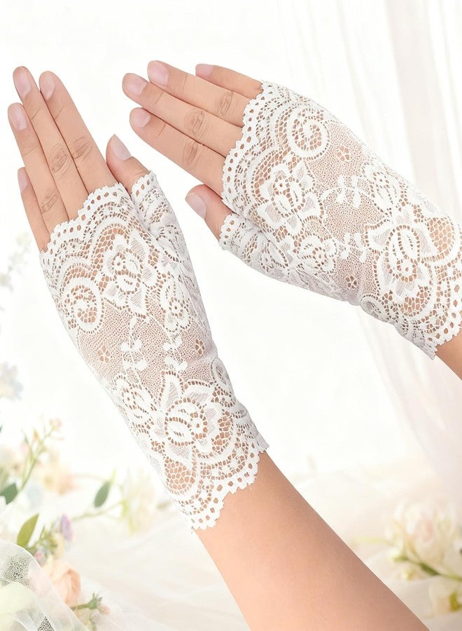 TecoKart® Lace Gloves for Women, 2 Pairs Half-Finger Lace Gloves & Net Gloves for Women, Elegant White Gloves for Parties, Weddings & Evening Events - Image 5