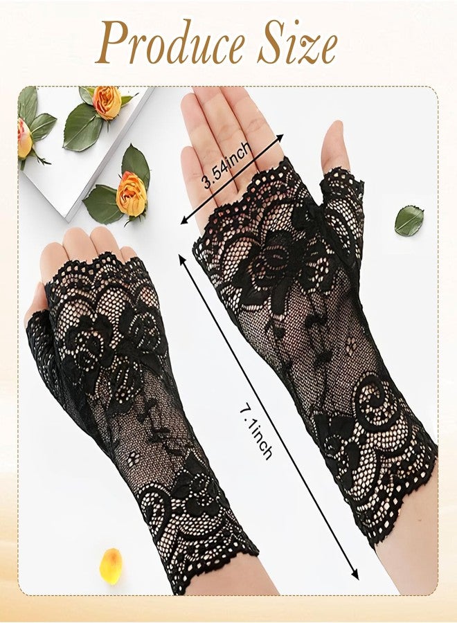 TecoKart® Lace Gloves for Women, 2 Pairs Half-Finger Lace Gloves & Net Gloves for Women, Elegant White Gloves for Parties, Weddings & Evening Events - Image 2