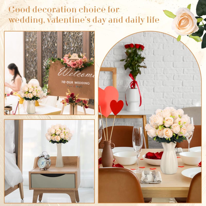 Hotop 40 Pcs Rose Artificial Flowers Bulk with Long Stem,Realistic Silk Fake Roses Bouquet for Home Wedding Centerpieces Party Table Decoration Valentines Gifts(Cream) - Image 3