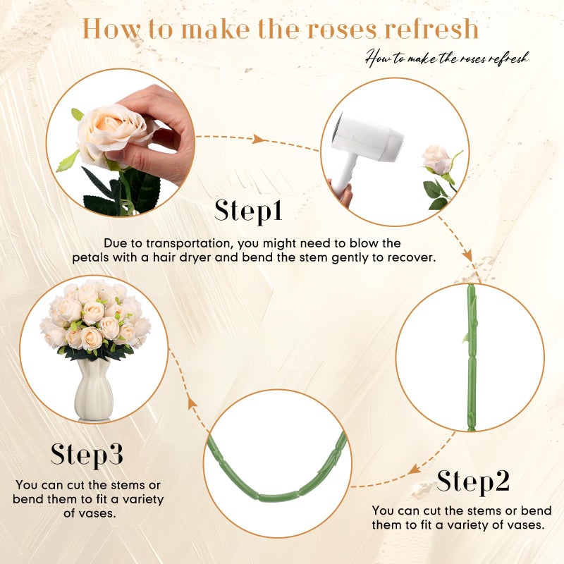 Hotop 40 Pcs Rose Artificial Flowers Bulk with Long Stem,Realistic Silk Fake Roses Bouquet for Home Wedding Centerpieces Party Table Decoration Valentines Gifts(Cream) - Image 4