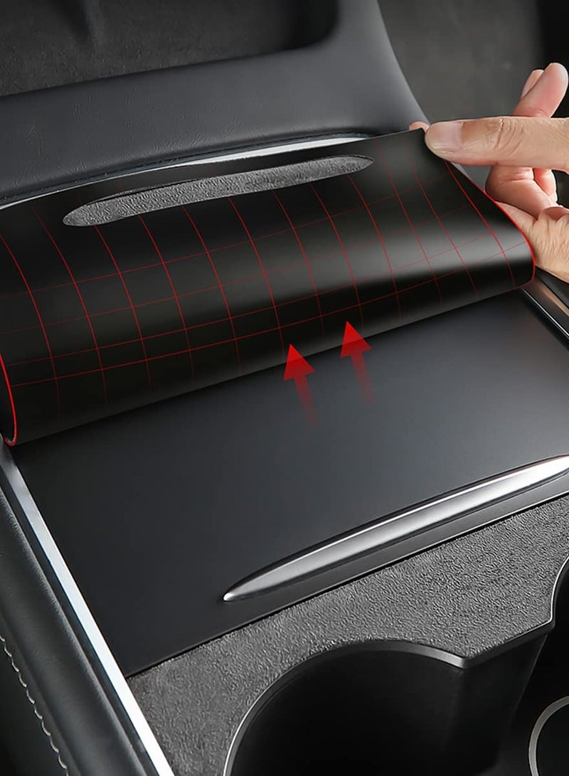 طقم تغليف الكونسول المركزي باللون الأسود غير اللامع لتيسلا موديل 3 / موديل Y 2021 - ملحقات تغطية الزخرفة الداخلية لتحسين الأسلوب والحماية - Image 5