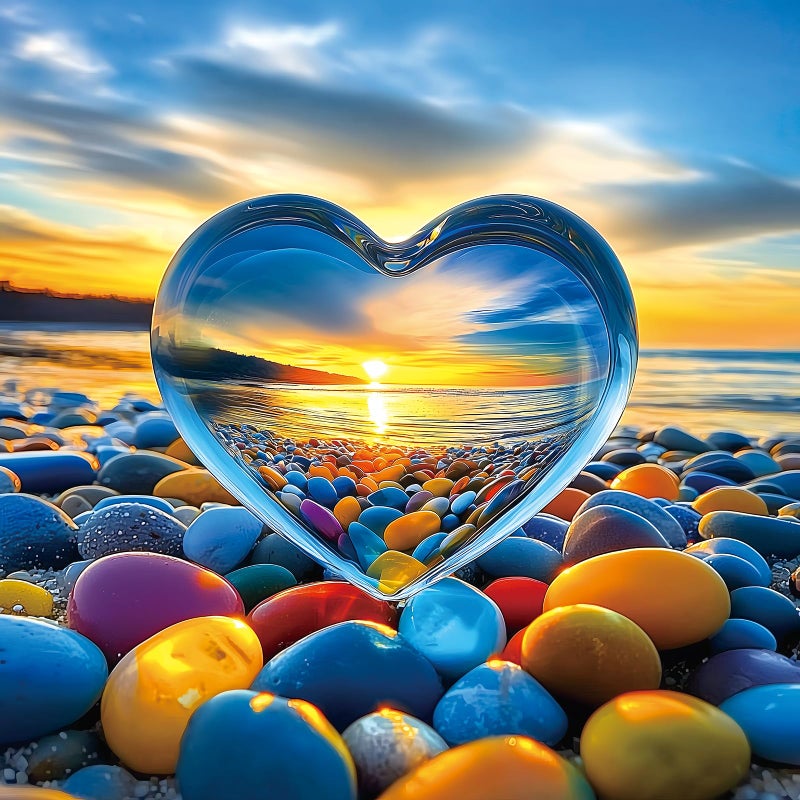 MINIWAN 500 Piece Jigsaw Puzzle for Adults Heart of Glass Sunset Beach with Colorful Pebbles 20x20 Inch Unique Art Puzzle Challenging Hard Difficult Puzzles for Adults - Image 3