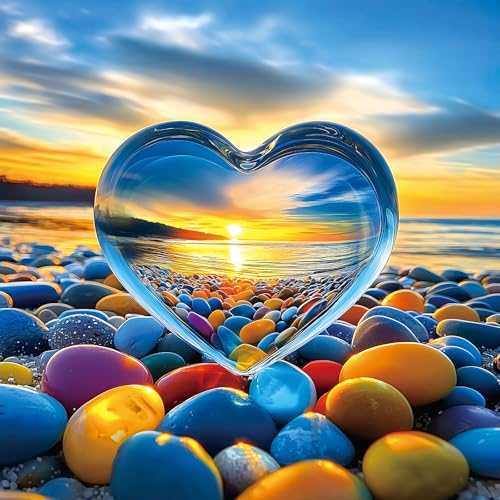 MINIWAN 500 Piece Jigsaw Puzzle for Adults Heart of Glass Sunset Beach with Colorful Pebbles 20x20 Inch Unique Art Puzzle Challenging Hard Difficult Puzzles for Adults - Image 1