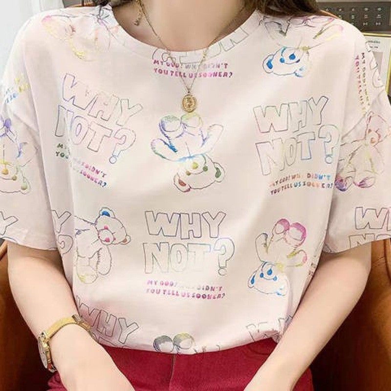 2022 New Korean Style T-Shirt Summer Top Trendy Blended Cotton Short-Sleeved T-Shirt Women'S Wide Loosen Shoulder Summer Women'S Wear - Image 4