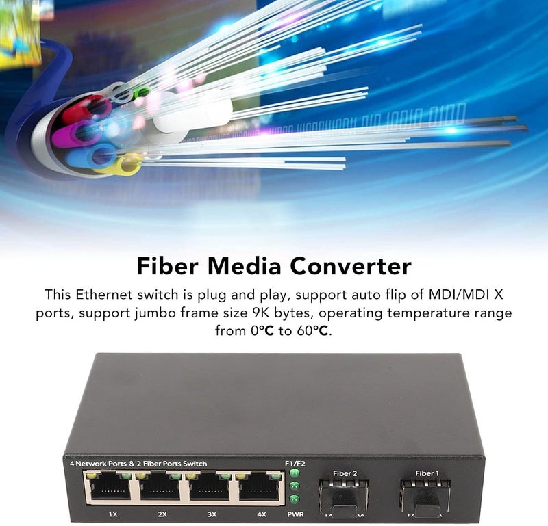 كلاراكو مفتاح كلاركو SFP بستة منافذ، 10 100 1000M منافذ RJ45 ذاتية التكيف، مفتاح ألياف SFP، مفتاح إيثرنت للألياف الضوئية، محول وسائط الألياف، مفتاح إيثرنت للشبكة مع مؤشر LED (قابس أمريكي) - Image 2
