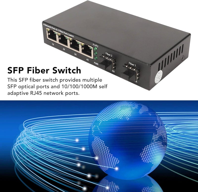 كلاراكو مفتاح كلاركو SFP بستة منافذ، 10 100 1000M منافذ RJ45 ذاتية التكيف، مفتاح ألياف SFP، مفتاح إيثرنت للألياف الضوئية، محول وسائط الألياف، مفتاح إيثرنت للشبكة مع مؤشر LED (قابس أمريكي) - Image 3