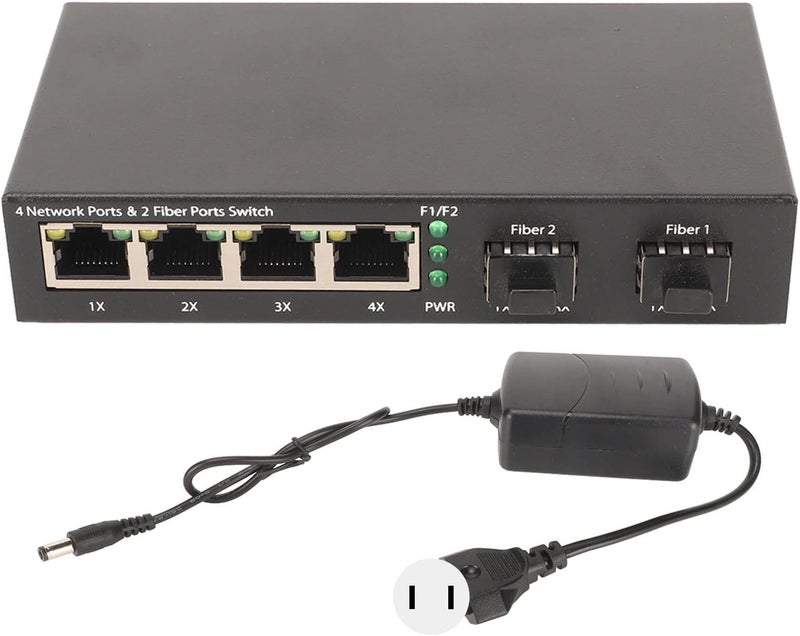 كلاراكو مفتاح كلاركو SFP بستة منافذ، 10 100 1000M منافذ RJ45 ذاتية التكيف، مفتاح ألياف SFP، مفتاح إيثرنت للألياف الضوئية، محول وسائط الألياف، مفتاح إيثرنت للشبكة مع مؤشر LED (قابس أمريكي) - Image 1