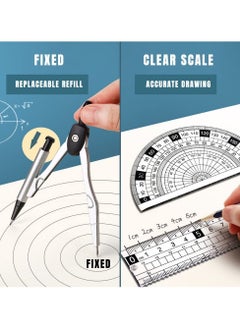Y&D Maths Set, Geometry Compass Set Protractor Rulers for Student Metal Durable Outer Box with Eraser/Ballpoint Pen (Black)  - Image 4