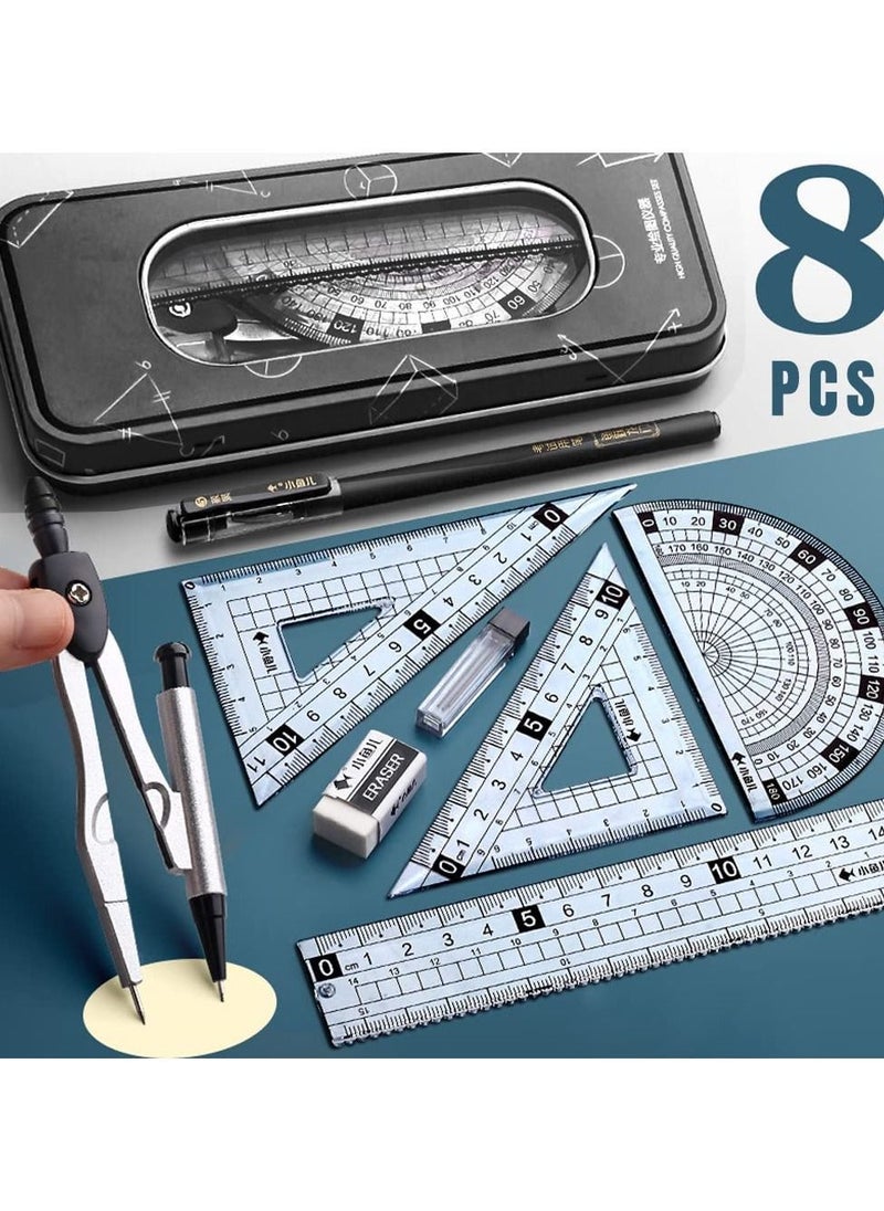 Y&D Maths Set, Geometry Compass Set Protractor Rulers for Student Metal Durable Outer Box with Eraser/Ballpoint Pen (Black)  - Image 2