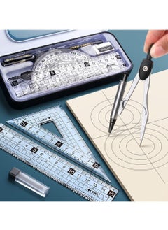Y&D Maths Set, Geometry Compass Set Protractor Rulers for Student Metal Durable Outer Box with Eraser/Ballpoint Pen (Black)  - Image 3