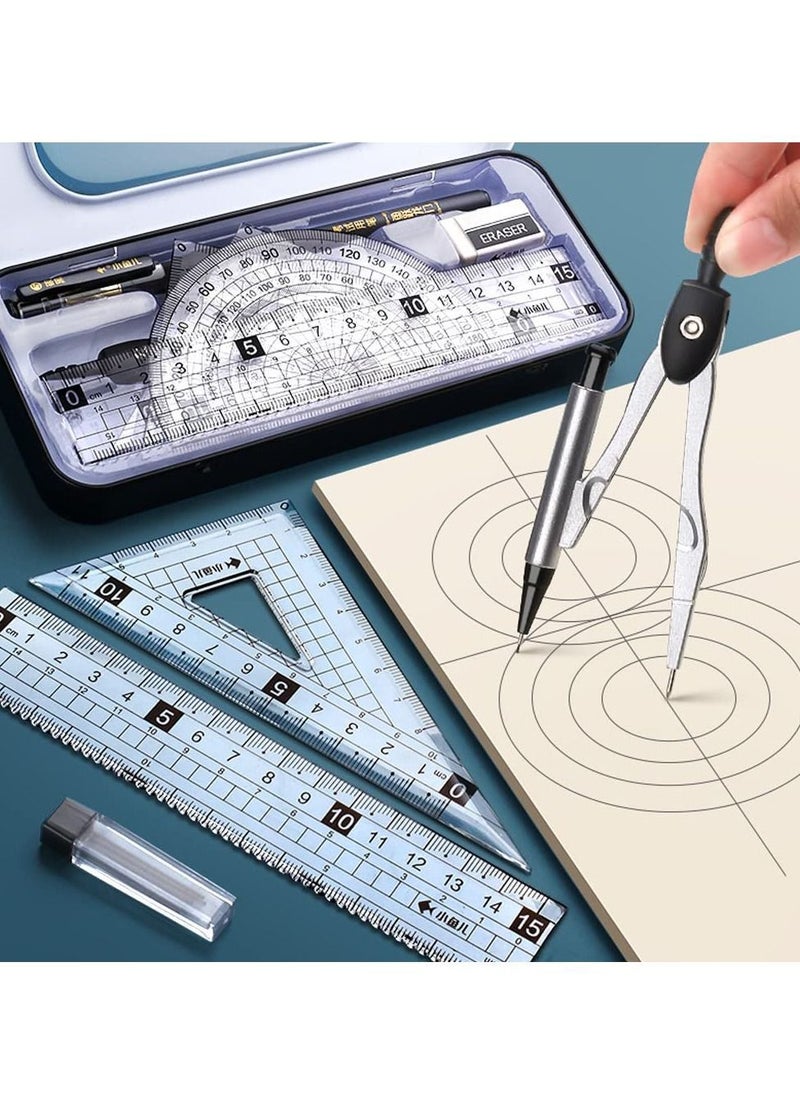Y&D Maths Set, Geometry Compass Set Protractor Rulers for Student Metal Durable Outer Box with Eraser/Ballpoint Pen (Black)  - Image 3