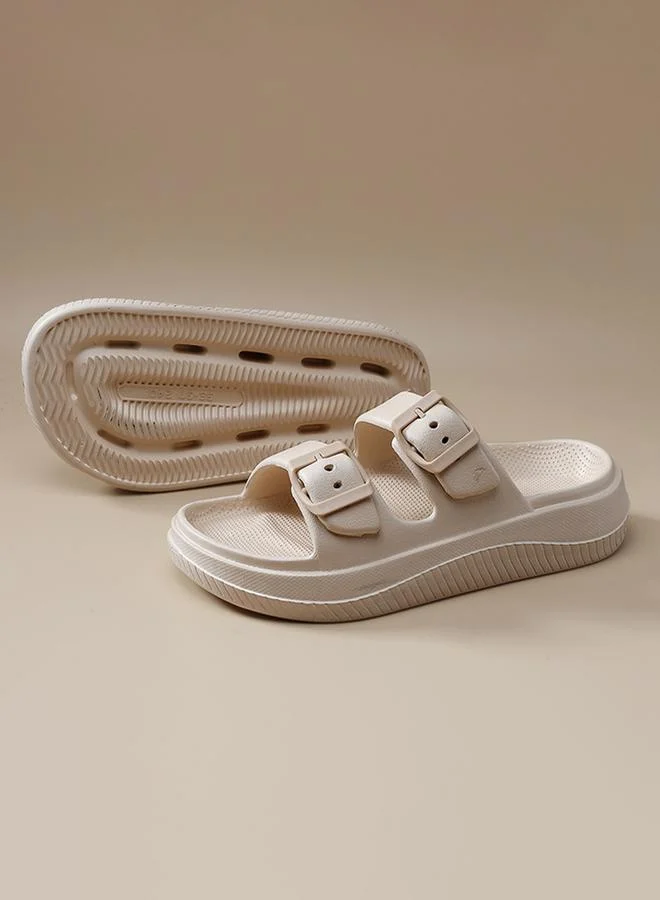 Sneak-a-Peek Double Buckle Strap Slides by Styli