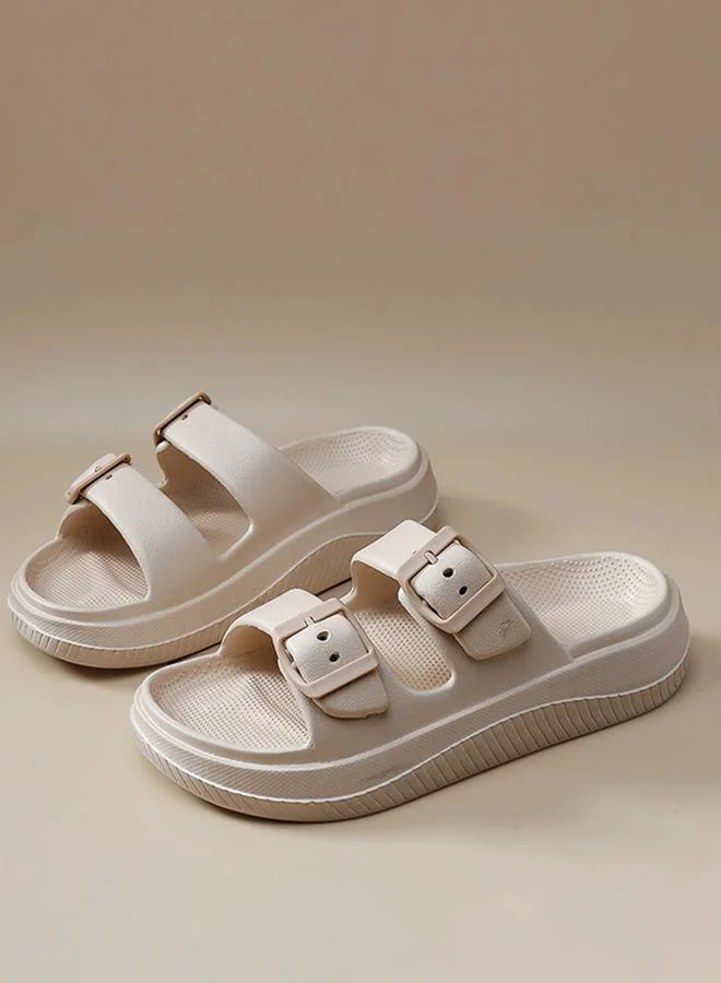 Sneak-a-Peek Double Buckle Strap Slides by Styli