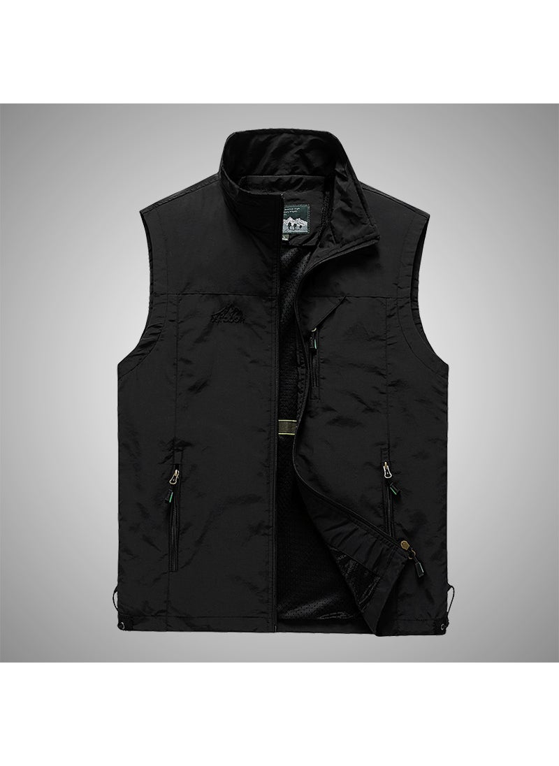 Generic Summer New Mens Outdoor Casual Vest For Photography And Fishing Shoulder Vest Motorcycle Rider Jacket For Sports black 