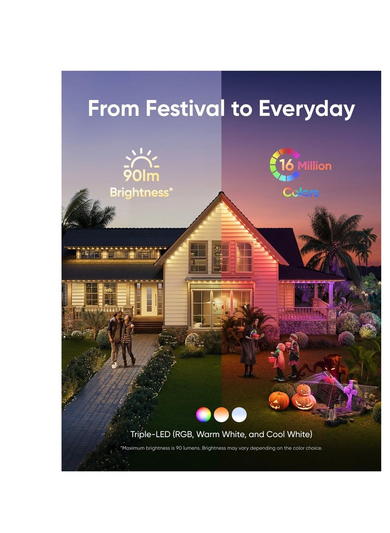 إيوفي أضواء خارجية دائمة من يوفي E22 بطول 50 قدم مع 30 لمبة LED ثلاثية، أضواء ذكية RGBWW لعيد الميلاد، للاستخدام اليومي والمناسبات، مقاومة للماء IP67، أنماط إضاءة بالذكاء الاصطناعي لزينة عيد الميلاد، متوافقة مع الكاميرات - Image 4
