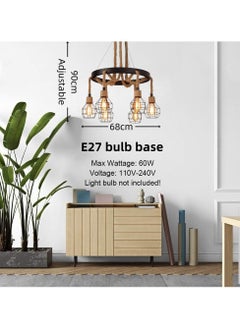 SP PUPER POWER Retro 6-Light Industrial Pendant Light,Farmhouse Hemp Rope Chandelier Ceiling Light Fixture,Vintage Iron Cage Hanging Lamp for Kitchen Island Dining Room Living Room Bedroom  - Image 3