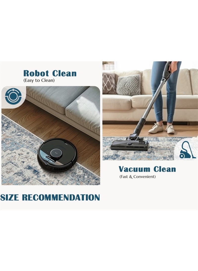 Washable Carpet, Modern Non-Slip Area Rugs with Print Boho, Home Decor Thin Vintage Floor Carpet Indoor Mat Floral Print Rugs for Living Room Bedroom Dining Room Office (Black 150*200cm) - Image 3