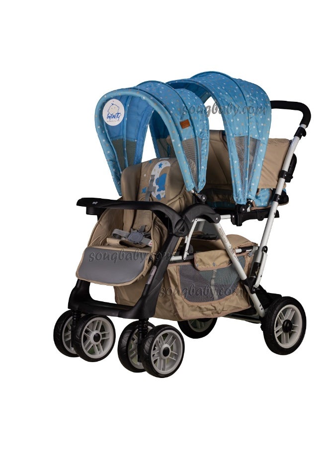 Generic Twin Stroller with Removable Dining Table - Sky Blue.  - Image 1