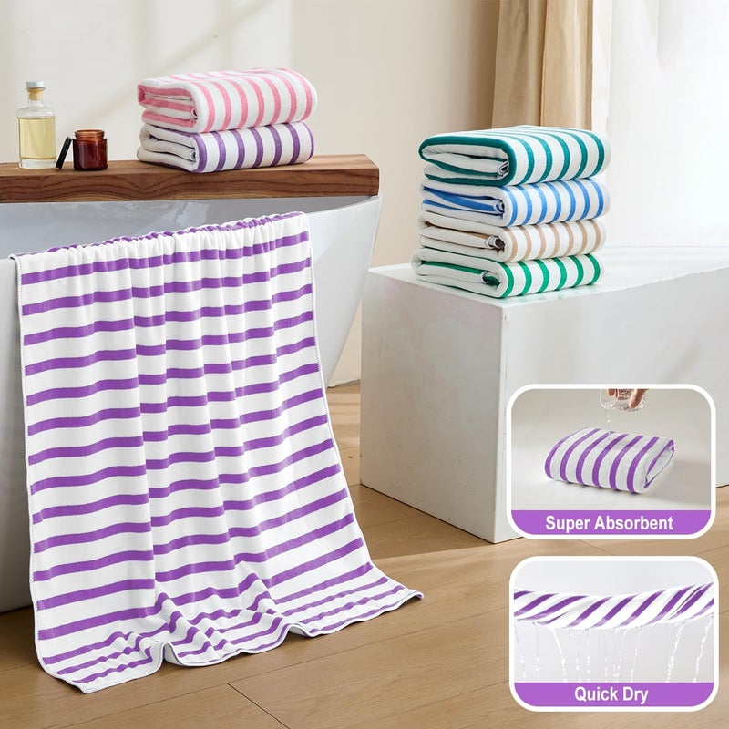 JML Microfiber Beach Towels, 6 Pack, 27" x 55", Large Bath Towel Set for Adult- Cabana Stripe - Absorbent, Quick Drying Lint-Free, No Fading for Summer Party, Pool, Sport, Yoga, Swimming, Purple - Image 4