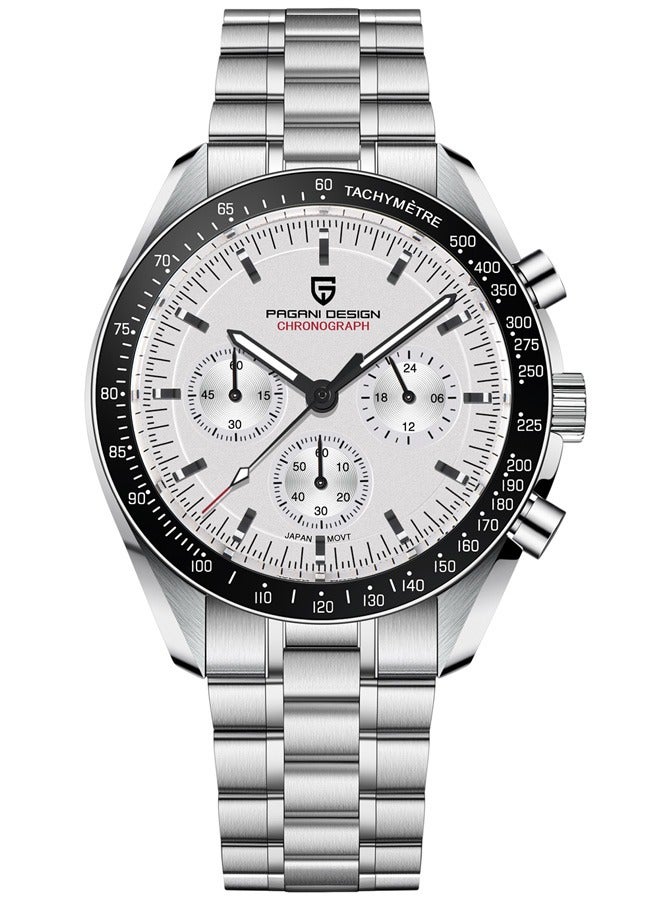 PAGANI DESIGN Men's Quartz Watches, White Dial, Japanese VK63 Movement, Stainless Steel Strap, Sports Waterproof, Fashion Business Watches  - Image 1