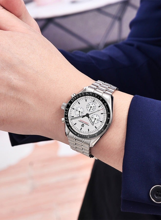 PAGANI DESIGN Men's Quartz Watches, White Dial, Japanese VK63 Movement, Stainless Steel Strap, Sports Waterproof, Fashion Business Watches  - Image 2