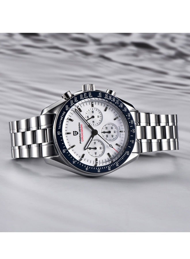 PAGANI DESIGN Men's Quartz Watches, White Dial, Japanese VK63 Movement, Stainless Steel Strap, Sports Waterproof, Fashion Business Watches  - Image 5
