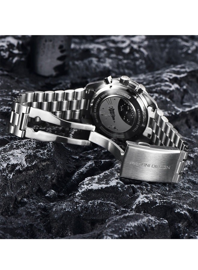 PAGANI DESIGN Men's Quartz Watches, White Dial, Japanese VK63 Movement, Stainless Steel Strap, Sports Waterproof, Fashion Business Watches  - Image 4