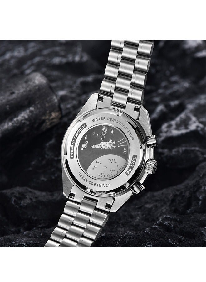 PAGANI DESIGN Men's Quartz Watches, White Dial, Japanese VK63 Movement, Stainless Steel Strap, Sports Waterproof, Fashion Business Watches  - Image 3