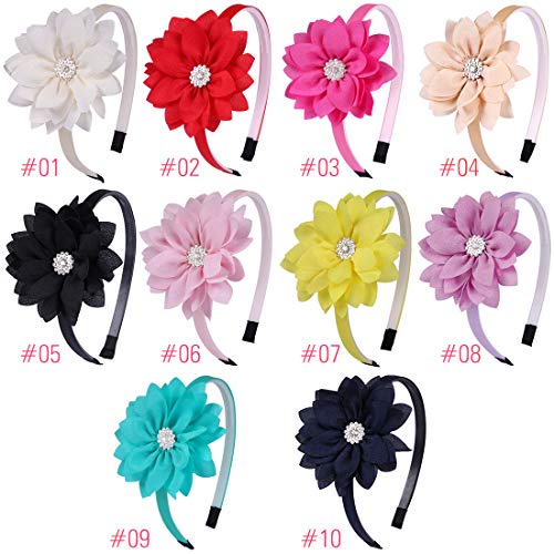 WANYU 10 Pcs Flower Bow Headbands For Girls,Toddler Headbands Chiffon Floral Kids Hair Bands Sparkle Cute 3.5 inch Bow Headpiece-Diademas Para Niñas1 - Image 5