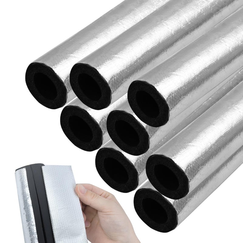 8PCS Pipe Insulation Foam Tube Self Adhesive Exterior Water Pipe Insulation Cover Wrap Aluminum Foil Freeze Protection for Outside Outdoor Winter Irrigation Sprinkler Spigot Isolation 13Ft06Inch