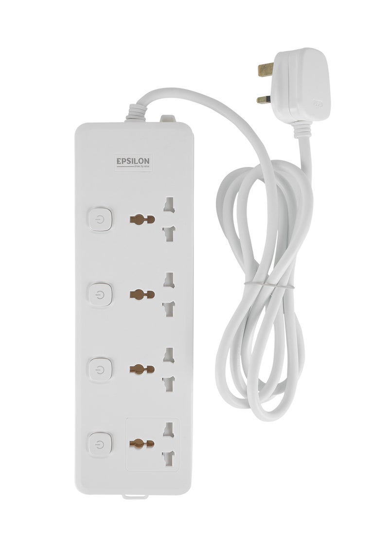 Epsilon - Epsilon 4 way Extension Socket with Individual Switches- EPSES1397/ Equipped with 750-Degree Fire Proof Temperature and Child Safety Shutter/ 2-meter Cord, Ideal for Home, Office, etc - Image 1