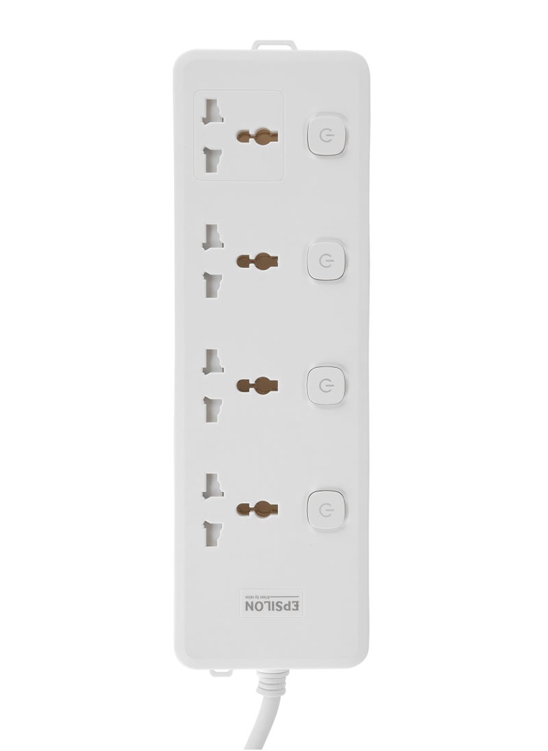 Epsilon - Epsilon 4 way Extension Socket with Individual Switches- EPSES1397/ Equipped with 750-Degree Fire Proof Temperature and Child Safety Shutter/ 2-meter Cord, Ideal for Home, Office, etc - Image 1