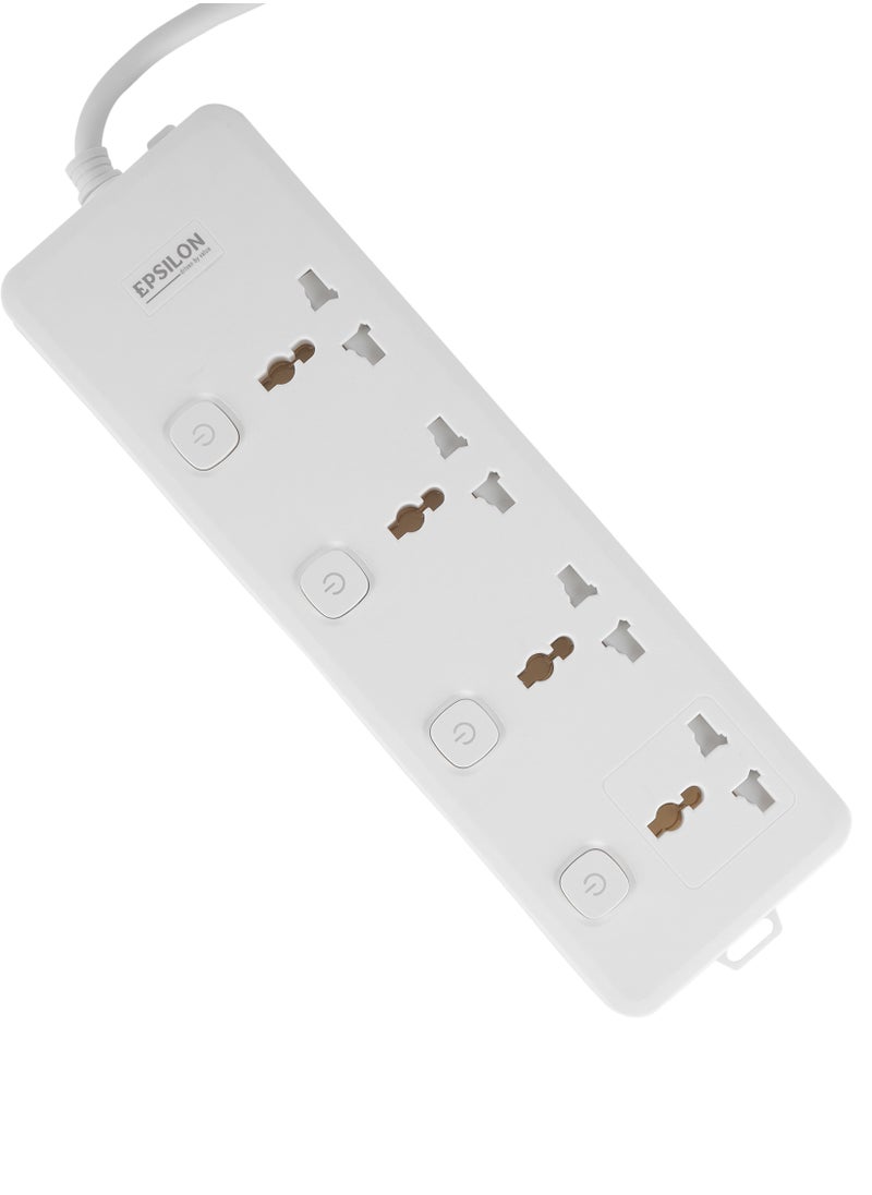 Epsilon - Epsilon 4 way Extension Socket with Individual Switches- EPSES1397/ Equipped with 750-Degree Fire Proof Temperature and Child Safety Shutter/ 2-meter Cord, Ideal for Home, Office, etc - Image 1