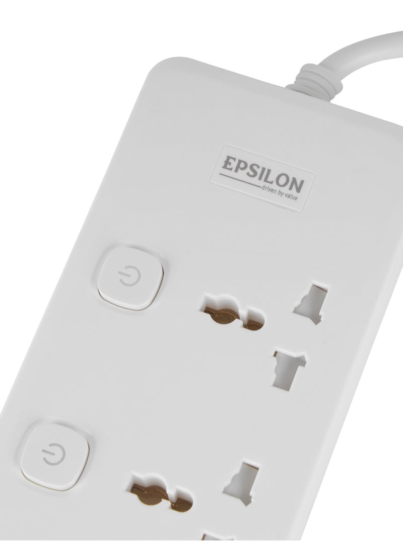 Epsilon - Epsilon 4 way Extension Socket with Individual Switches- EPSES1397/ Equipped with 750-Degree Fire Proof Temperature and Child Safety Shutter/ 2-meter Cord, Ideal for Home, Office, etc - Image 1