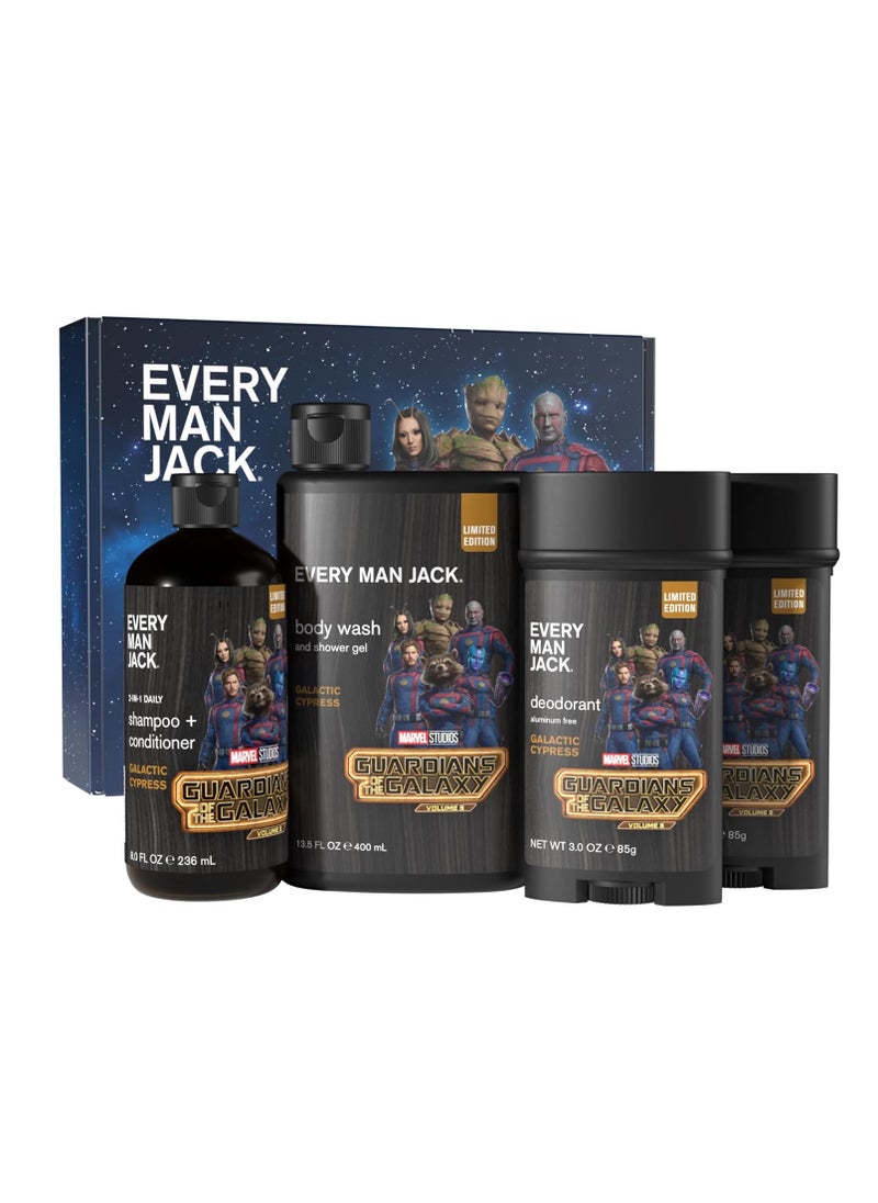 Every Man Jack - Every Man Jack Guardians of the Galaxy Body Set - Perfect for Every Guy & Marvel-Lover - Bath & Body Marvel Gift Set - Clean Ingredients & Incredible Scents - Body Wash, Shampoo & Deodorant - 2 Pack - Image 1