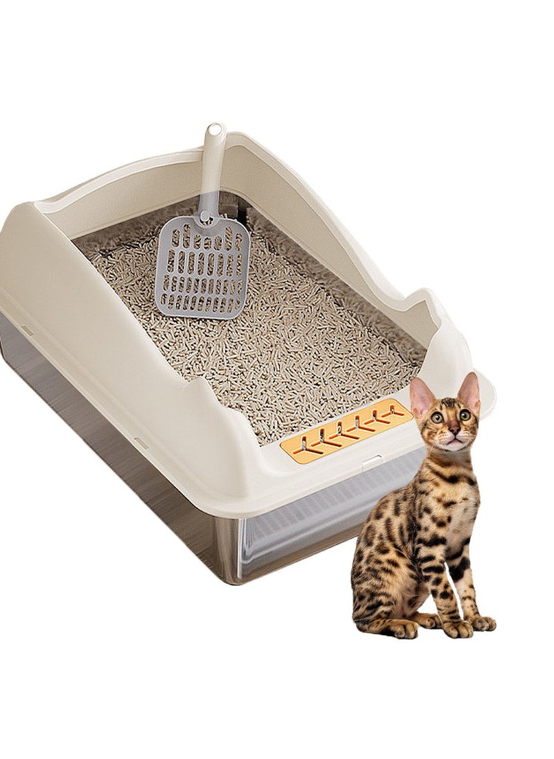 Kidle Stainless Steel Cat Litter Box Metal Cat Litter Box Tray with High Wall Sides Easy to Clean  - Image 1
